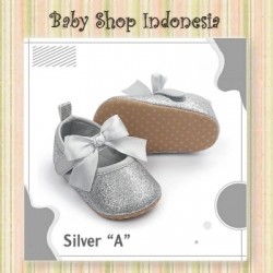 large S1002 Sepatu Bayi Putih Sepatu Prewalker Import Bayi Perempuan Putih Glitter Bow Silver